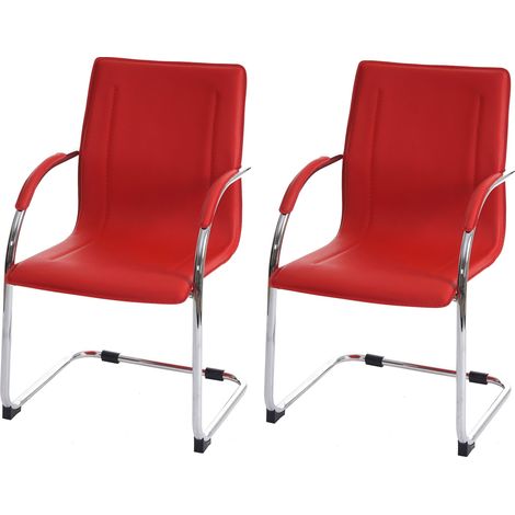 2x Chaise de salle à manger Samara, chaise cantilever, chaise de cuisine avec dossier, PVC acier - rouge (1/2)