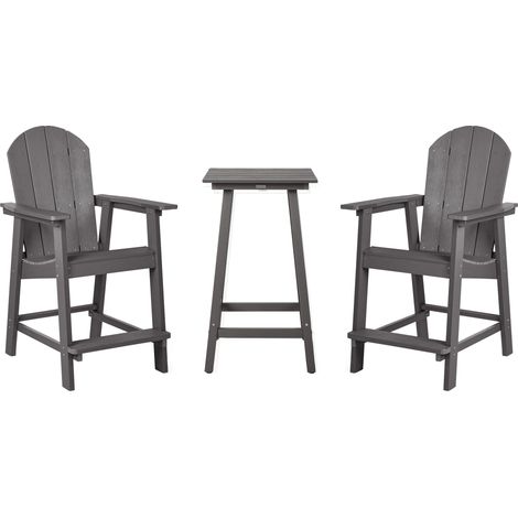 Conjunto de balcón mesa alta y sillas jardín gris oscuro Adirondack
