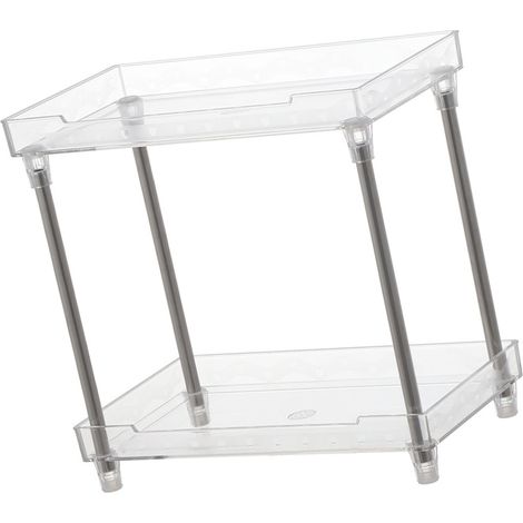 Étagère de rangement amovible pour produits de beauté avec plateau en acrylique transparent, à 2 niveaux, pour salle de bain ou chambre. (1/5)