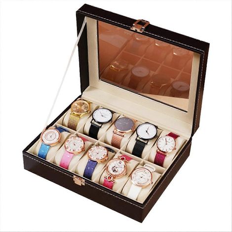 Uhrenbox aus Leder, Uhrenaufbewahrungsbox, Uhrenpräsentationsbox, Wohnaccessoires-Box, elegante und dezente Geschenkbox, 10 Fächer (1/5)