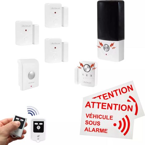 Kit alarme van aménagé DELUXE 2 - 3 Détecteurs d'ouverture + détecteur mouvement + sirène + 2 télécommandes (gamme BT) (1/5)