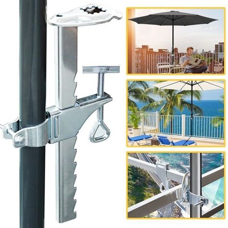 Support de parasol pour balcon, rambarde de balcon, clip extensible, support de parasol en acier galvanisé, pied de parasol réglable pour terrasses et clôtures de jardin. (1/4)