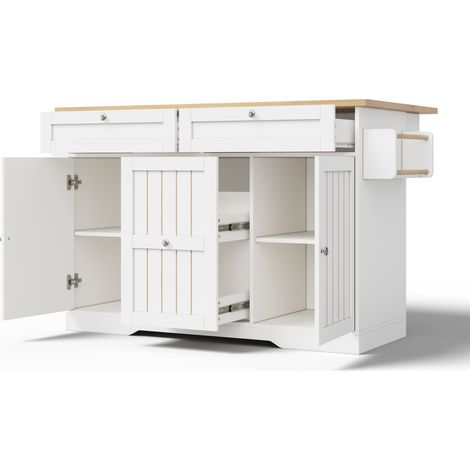 Îlot de cuisine mobile avec plan de travail rabattable, tiroirs verticaux et roulettes verrouillables, 120 × 45 (70) × 92 cm (1/5)