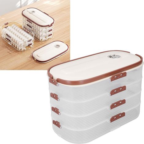 Récipient de rangement alimentaire à 4 calques, conteneur de collation empilable avec couvercle, bouletage, récipient Gyoza, contenants de rangement à biscuits, bon scellement (1/5)