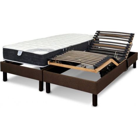 Lit électrique 70x190 – Matelas ressorts ensachés 640 zones – Sommier Détente marron 14cm – Télécommande filaire – Essenzia (1/5)