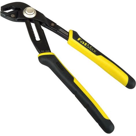 Stanley 0-84-647 Alicate con cremallera FatMax 200mm, Mandíbula reforzada por inducción, Botón de bloqueo de 17 posiciones, Mango bimaterial, Normas ISO / Din 8976