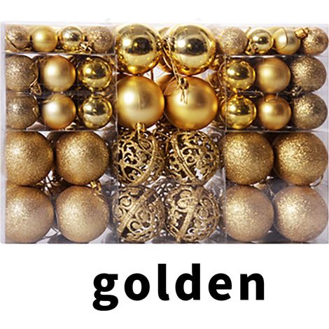 Lot de 100 boules de Noël dorées en coffret valise suspendu, décorations de sapin (1/5)