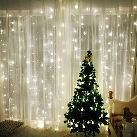 Guirlande lumineuse rideau USB, guirlande féérique cascade lumière chaude étoiles pour décoration chambre, mur, mariage intérieur extérieur plusieurs couleurs (1/5)