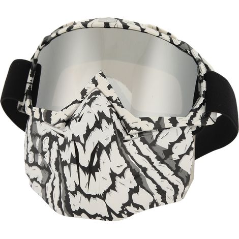 Masque de moto avec lunettes de protection anti-poussière, vent et UV, lunettes de conduite fermées et détachables, motif zèbre (1/5)