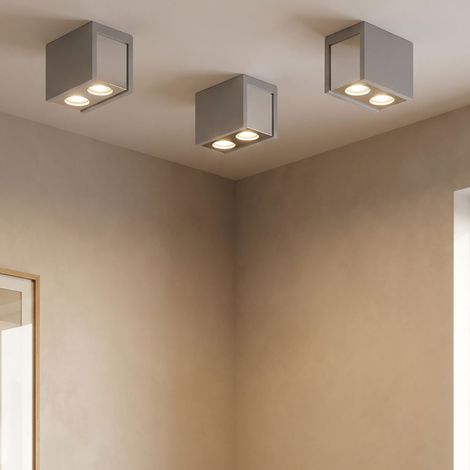 Plafonnier, luminaire de couloir, plafonnier, lampe de chambre, luminaire de salon, lampe de cuisine, métal gris béton, GU10 2 ampoules, L 18 cm, lot de 3