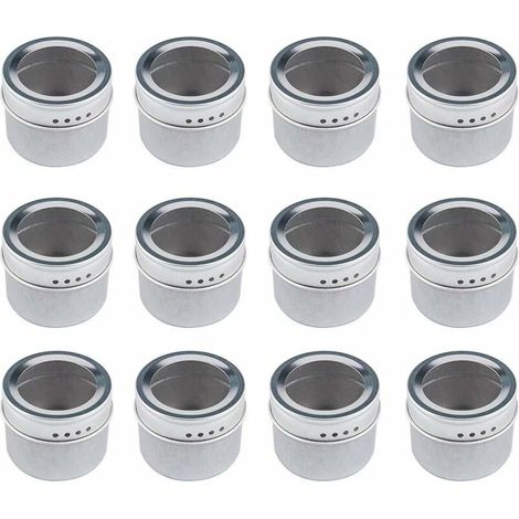 Barattoli per spezie da 12 pezzi, set magnetico rotondo per spezie, tappo trasparente, versamento rapido, attacco magnetico al frigorifero (1/4)