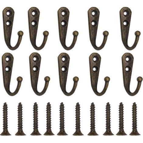 10 crochets individuels, patères murales couleur bronze, crochets porte-manteaux, vis de fixation incluses (1/5)