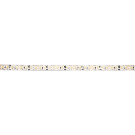 L&S LED-Band HE 160LEDs/m (2835), 3000K, 4 LEDs/25mm, 24DC, 8,6W/m, 8mmx5m, 2x Anschlussltg. 2000mm, white PCB, IP20 (1/2)