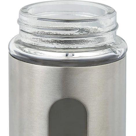 Tarro para especias con inserto rociador, tapa de acero inoxidable de alta calidad, botella redonda para especias, recipiente transparente para especias, juego de almacenamiento de especias con etique