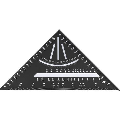 Triangular aluminum ruler with clear and precise scales: 30°, 45°, 60° metric, 90° right angle for woodworking (black) (1/5)