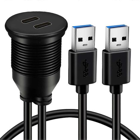 Câble USB 3.0 mâle vers 2 ports USB-C 3.0 femelle, montage encastré pour voiture (1/5)
