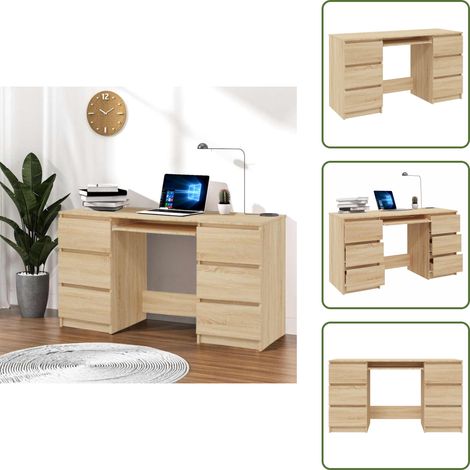 Bureau Chêne sonoma 140x50x77 cm Bois d'ingénierie - Bureau Ordinateur - Bureau Design - Bureau Compact - Bureau Rangement Tiroir - Meuble Bureau