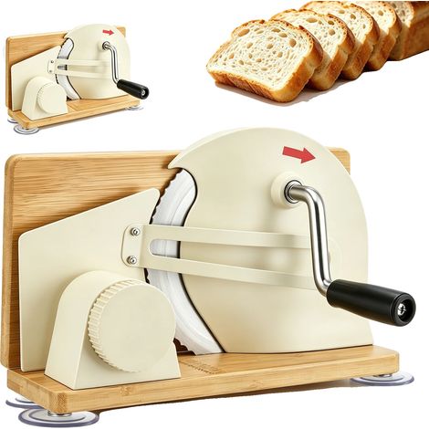 Cortadora de pan plegable, de acero inoxidable, con grosor ajustable, color beige. (1/2)