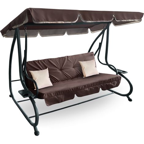 Aga Gartenschaukel 2in1 GRANDLUX Gartenschaukel 3-Sitzer Gartenliege,Schaukel,Gartenbank bis 250 Kg, Dunkelbraun (1/4)