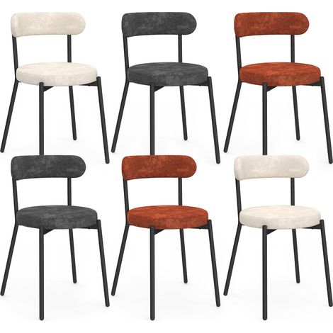 Set di 6 sedie rotonde MIKI in tessuto cinigliato colore misto terracotta x2, ecrù x2, grigio scuro x2 gambe in metallo (1/5)