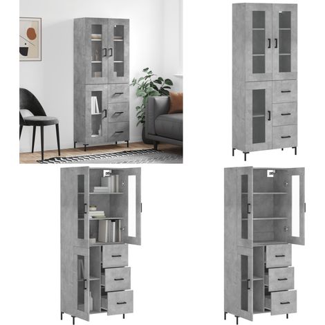 Buffet haut Gris béton 69,5x34x180 cm Bois d'ingénierie - Buffet Design Moderne - Meuble Rangement Gris - Armoire Élégante - Buffet Haute Capacité - Mobilier Salon - Home & Living (1/5)