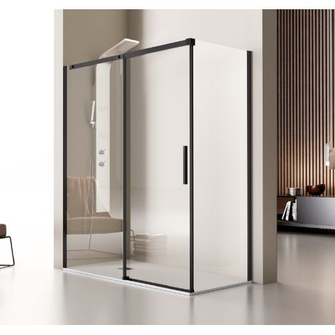 Mampara de ducha frontal + Puerta Corredera 135  cm LUNA Negro