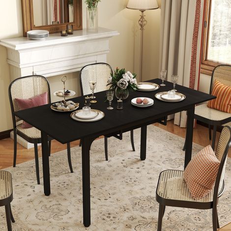 Puluomis – Table de salle à manger extensible carrée 110-149x70x75cm – Pour 4-8 personnes – Structure en MDF et métal noir – Hauteur 75cm