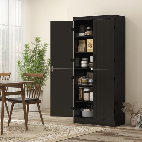 Hohes Küchen-Sideboard, Küchenschrank mit 4 Türen, 6 Einlegeböden und verstellbaren Einlegeböden, 76 x 40 x 176,7 cm, schwarz (1/5)