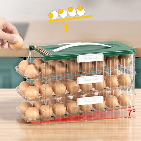 Porte-rouleaux de printemps automatique à 3 niveaux, boîte de rangement pour réfrigérateur, organisateur d'œufs coulissant grande capacité et peu encombrant pour le plan de travail du réfrigérateur (v (1/4)