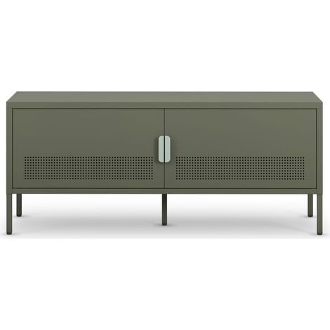 Meuble TV 2 portes en métal L120cm - Vert - Adel