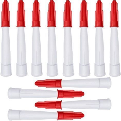 Lot de 12 buses refermables en silicone pour cartouches de mastic – embouts applicateurs blancs avec capsules rouges de calfeutrage (1/5)