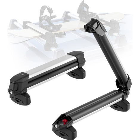 Porte-skis sur barre de toit 465 mm, support pour planche à neige universel en aluminium avec verrou, capacité 4 paires de skis ou 2 planches, compatible avec la plupart des barres transversales