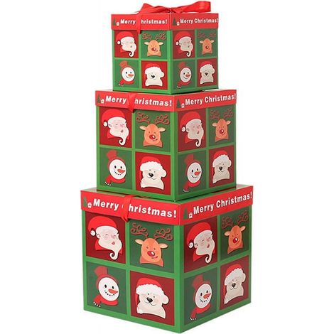 Boîte Cadeau Décorative - Boîte Empilable Noël - Pour Emballage Cadeau et Décoration Intérieure - Lot de 3 (S+M+L) (1/3)