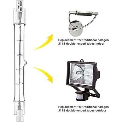 Lot de 5 R7S Ampoule Halogène 118mm 300W 230V, Tige Halogène R7S 118mm, Ampoule Halogène r7s Lampe Tige Halogène Dimmable pour Spot de Bâtiment, Eclairage Paysage de Travail, Eclairage Salon,