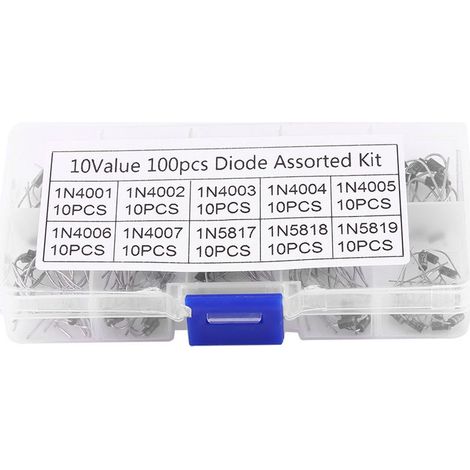 Kit électronique d'assortiment de 100 diodes redresseuses (1N4001 à 1N4007 et 1N5817 1N5819) avec boîte, 10 valeurs différentes (1/4)