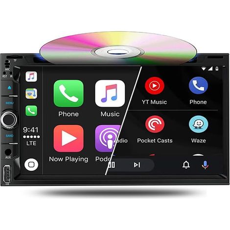 Stéréo de Voiture sans Fil avec Lecteur CD/DVD, Écran Tactile Double Din de 6,95 Pouces Autoradio Prise en Charge du Lien Miroir Bluetooth AM/FM USB/TF/AUX (1/5)