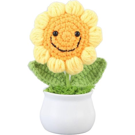 Tournesol au crochet – Joli tournesol tricoté en pot – Cadeau pour la fête des mères – Décoration de bureau (1/4)