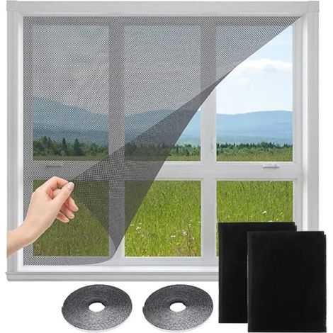 Lot de 2 Moustiquaire Fenêtre Réutilisable 130x150cm - Filet Anti-Insectes Autocollant pour Toutes Fenêtres (1/5)