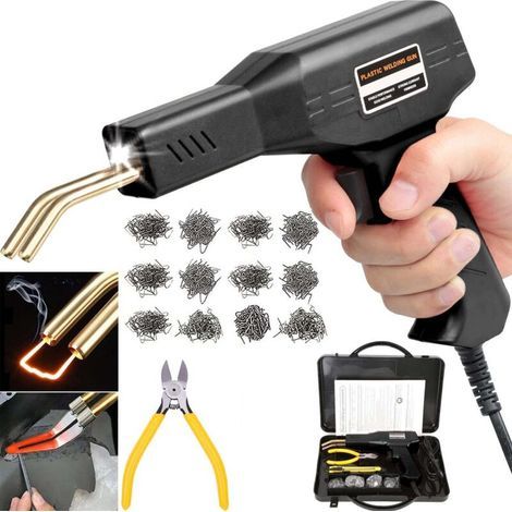 Soudeuse pour plastique, kit de soudure pour plastique avec agrafeuse thermique de 200 pièces, kit de réparation de pare-chocs de voiture,noir (1/4)