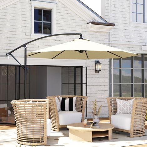 Parasol jardin décentré base transversale incluse métal polyester 3x2,5m, beige