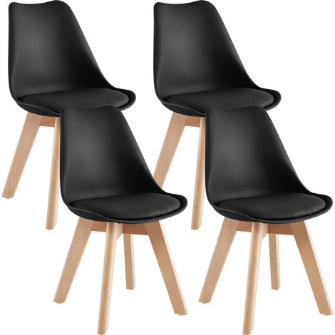 Set 4 Sedie Sala Da Pranzo Ufficio Con Gambe In Legno Di Faggio Schienale Ergonomico Seduta Imbottita In SimilPelle Sedia Cucina Soggiorno Sala Attesa Eleganti Moderne Robuste Solide Nero (1/5)