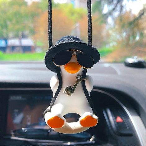 Décoration intérieure de voiture : canard anime mignon en plâtre avec lunettes et tuyau, pendentif pour rétroviseur, accessoires de voiture (1/4)