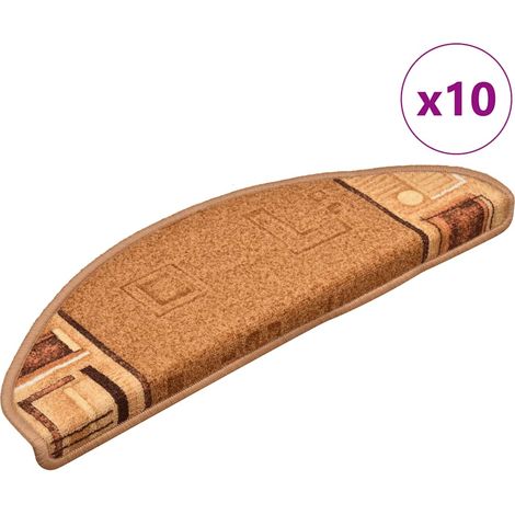 Tapis d’escalier autoadhésifs antidérapants en polyamide beige, lot de 10, 65 x 21 x 4 cm - PANGIVO (1/5)
