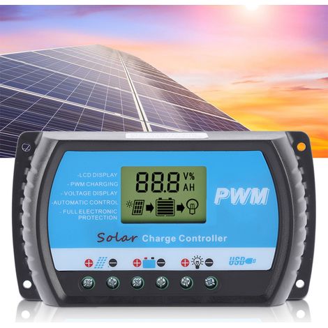 12V 24V PWM Solarladeregler mit LCD-Display und USB-Anschluss (10A) (1/5)