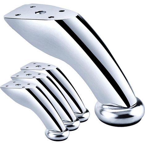 4 pièces pieds des meubles en fer chromé, pied de canapé inclinaison, pieds de table basse obliques, argent 9,5 cm pour mobilier (1/5)