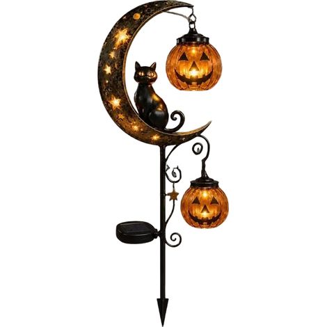 Piquet Solaire De Jardin Halloween Décoration lanterne LED métal étanche Balise Solaire Lune Lumineuse Pour Massif , Pelouse, Porche, Cour, Patio (1/5)