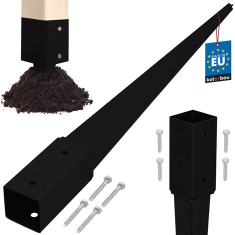 KOTARBAU® Base in acciaio per palo di ancoraggio a terra per pergole e gazebo, 61 x 61 x 750 mm, nera