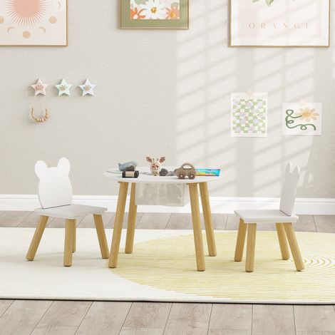 Ensemble 1 table ronde et 2 chaises dossier ours pour enfants 3‑6 ans, parfait pour activités créatives et moments en famille (1/5)