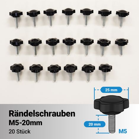 Bituxx 20x Rändelschraube Feststellschraube Sterngriffschraube Knaufschraube Handknopf Werkzeuglose Schraube M5 x 20 mm