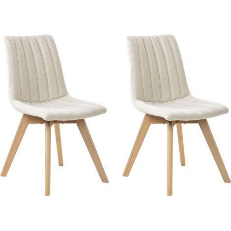 Conjunto de 2 sillas de comedor tela de poliéster patas de madera maciza clara acolchado respaldo curvo blanco crema Calgary